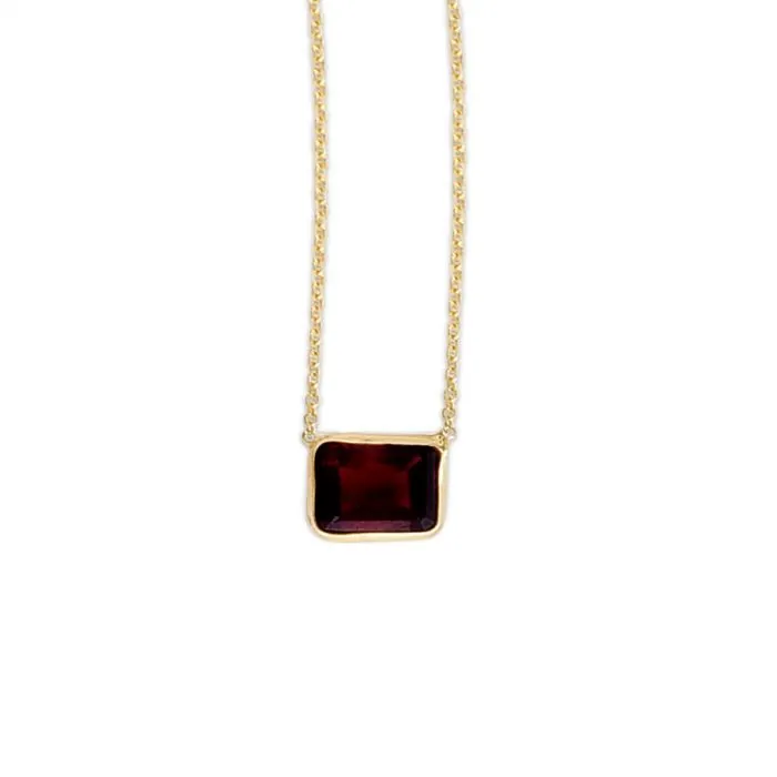 14K Yellow Gold Emerald Cut Natural Gemstone Necklaces