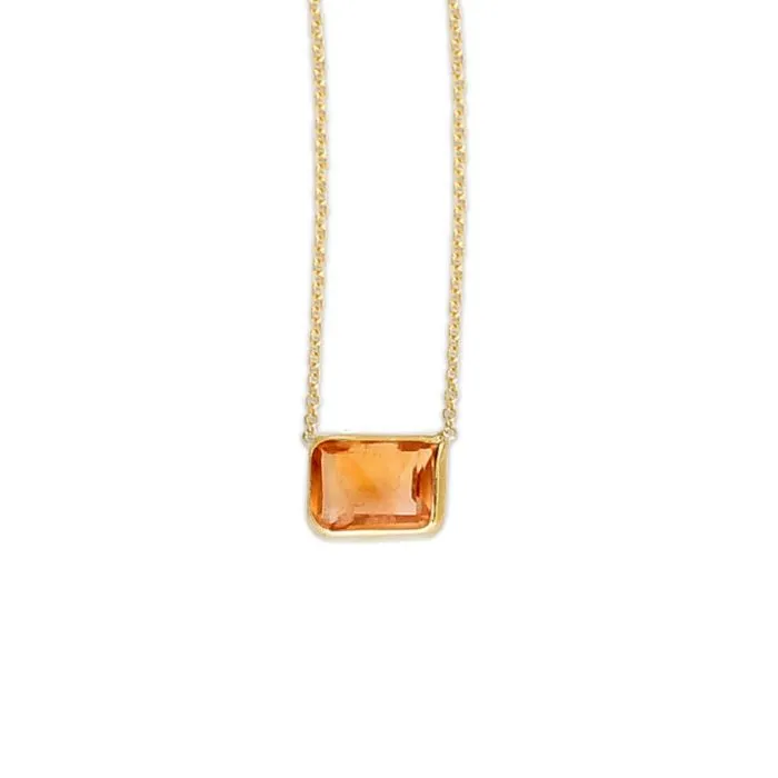 14K Yellow Gold Emerald Cut Natural Gemstone Necklaces