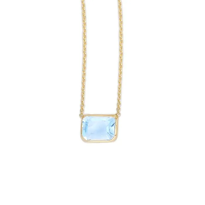 14K Yellow Gold Emerald Cut Natural Gemstone Necklaces