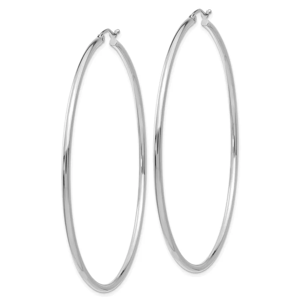 14KT White Gold Polished 2.5mm Lightweight Tube Hoop Earrings