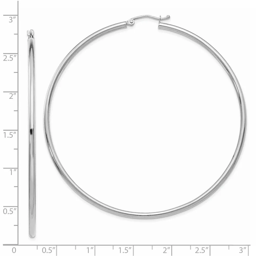 14KT White Gold Polished 2.5mm Lightweight Tube Hoop Earrings