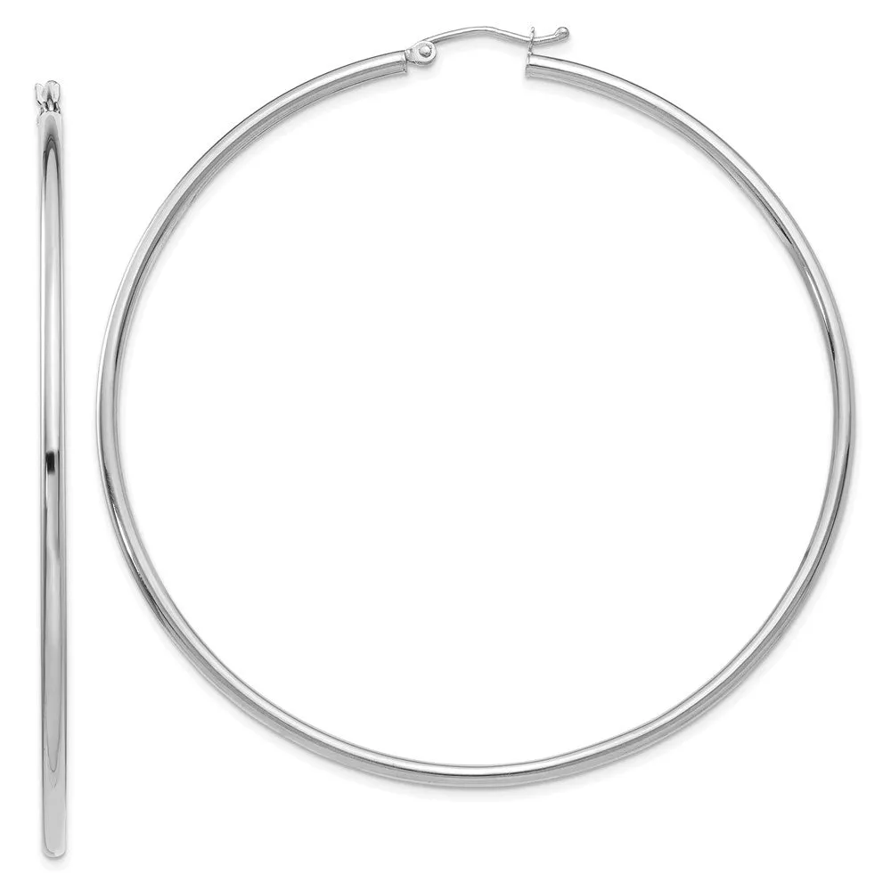 14KT White Gold Polished 2.5mm Lightweight Tube Hoop Earrings