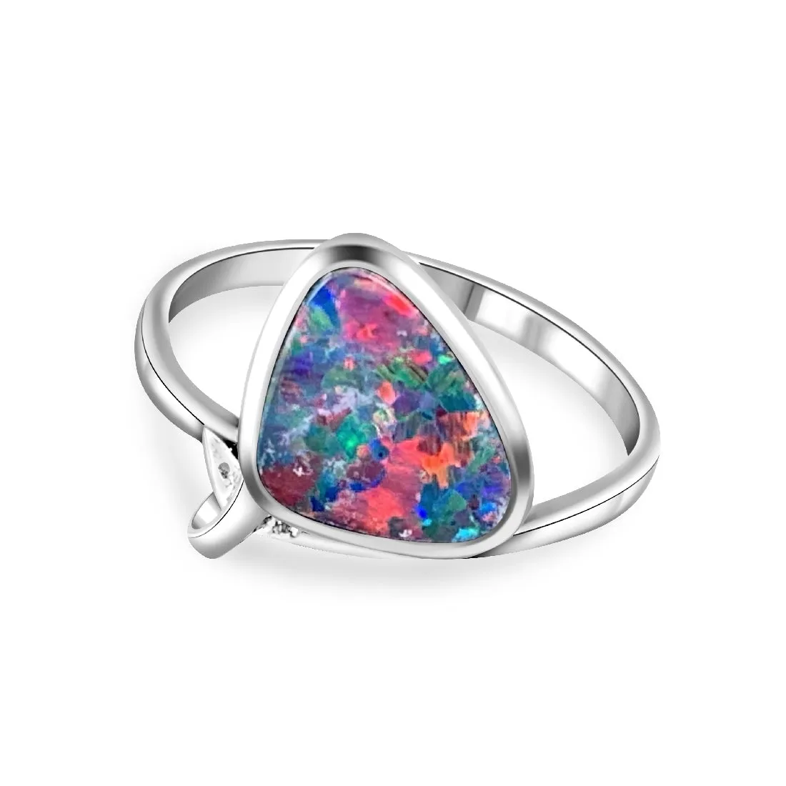 14kt White Gold Triangle shape Opal 10x9mm ring