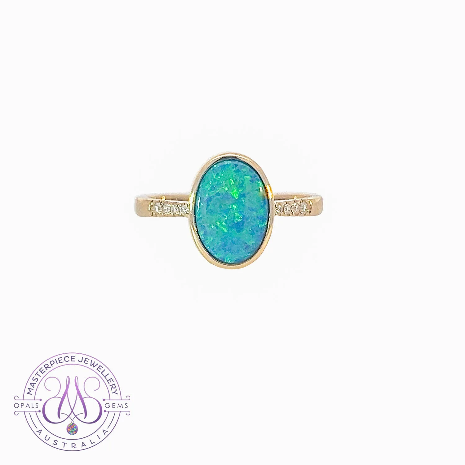 14kt Yellow Gold Black Opal 1.67ct doublet and diamond ring