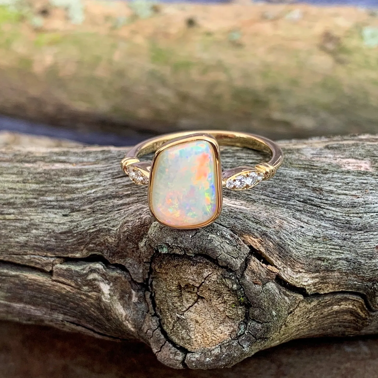 14kt Yellow Gold Light Opal and Diamond ring