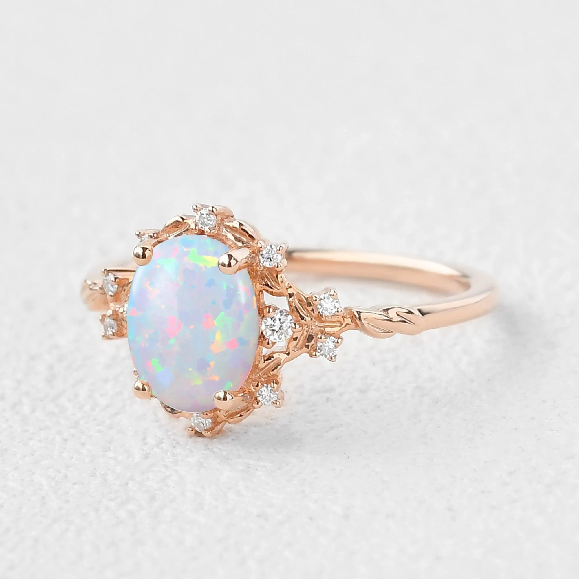 1.5ct Oval Cut Opal Vintage Floral Ring