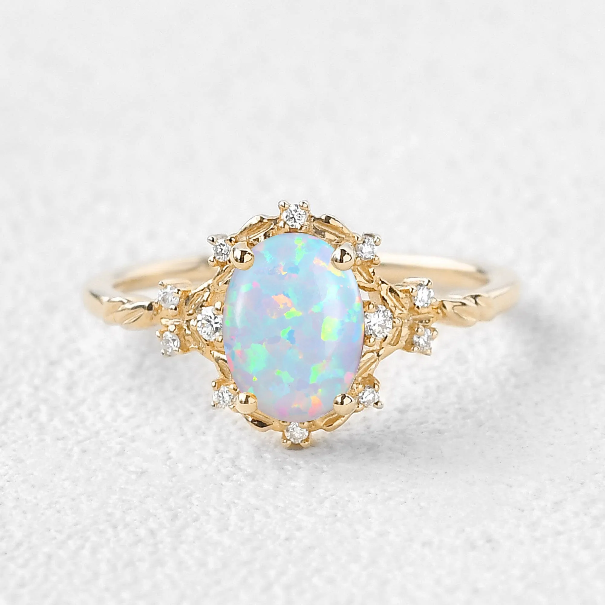 1.5ct Oval Cut Opal Vintage Floral Ring