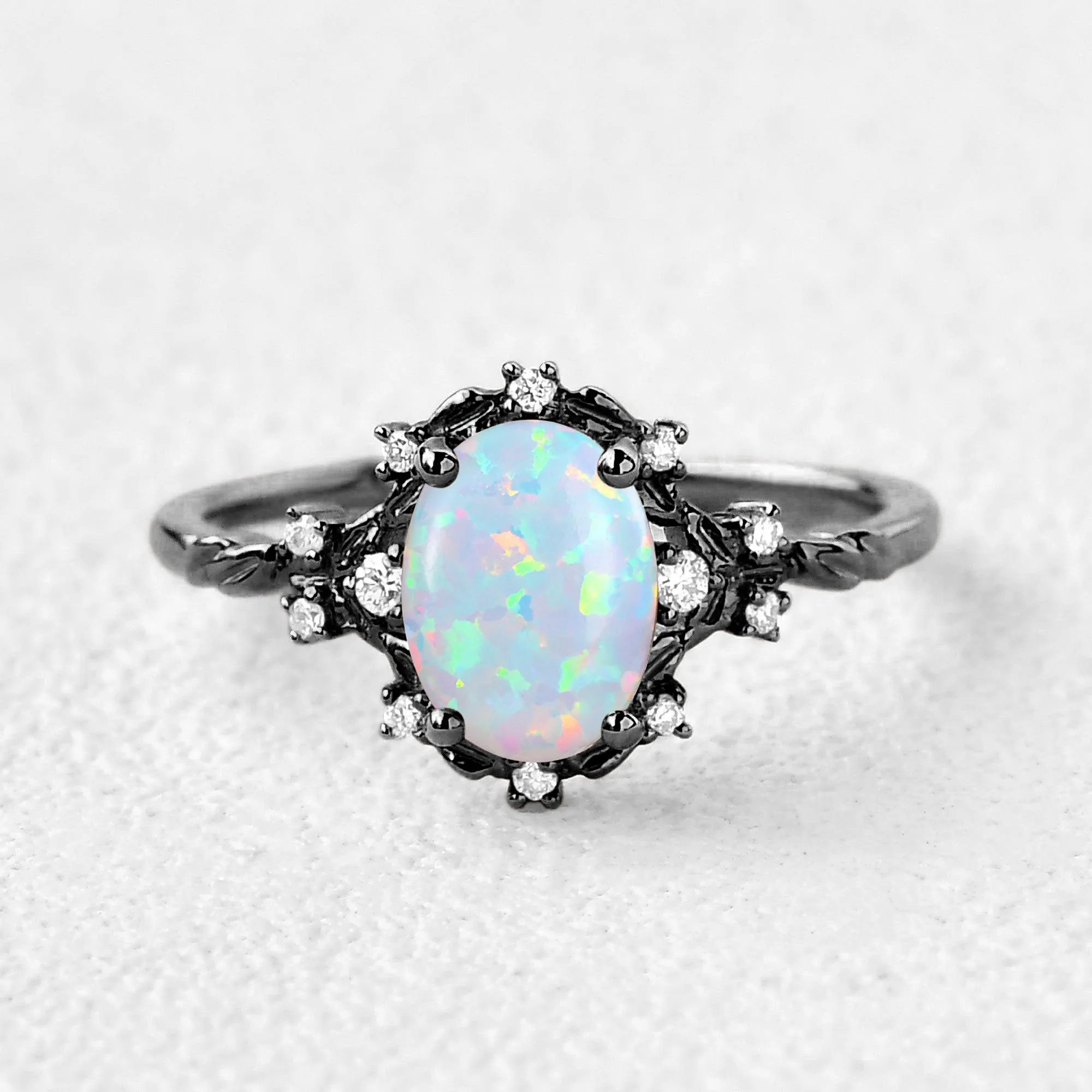 1.5ct Oval Cut Opal Vintage Floral Ring