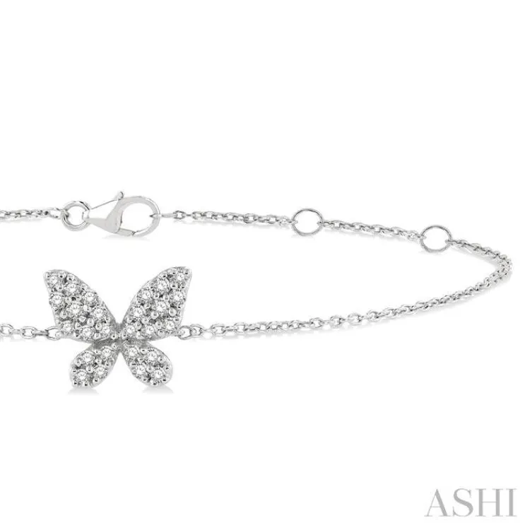 1/6 ctw Petite Butterfly Round Cut Diamond Fashion Bracelet in 10K White Gold