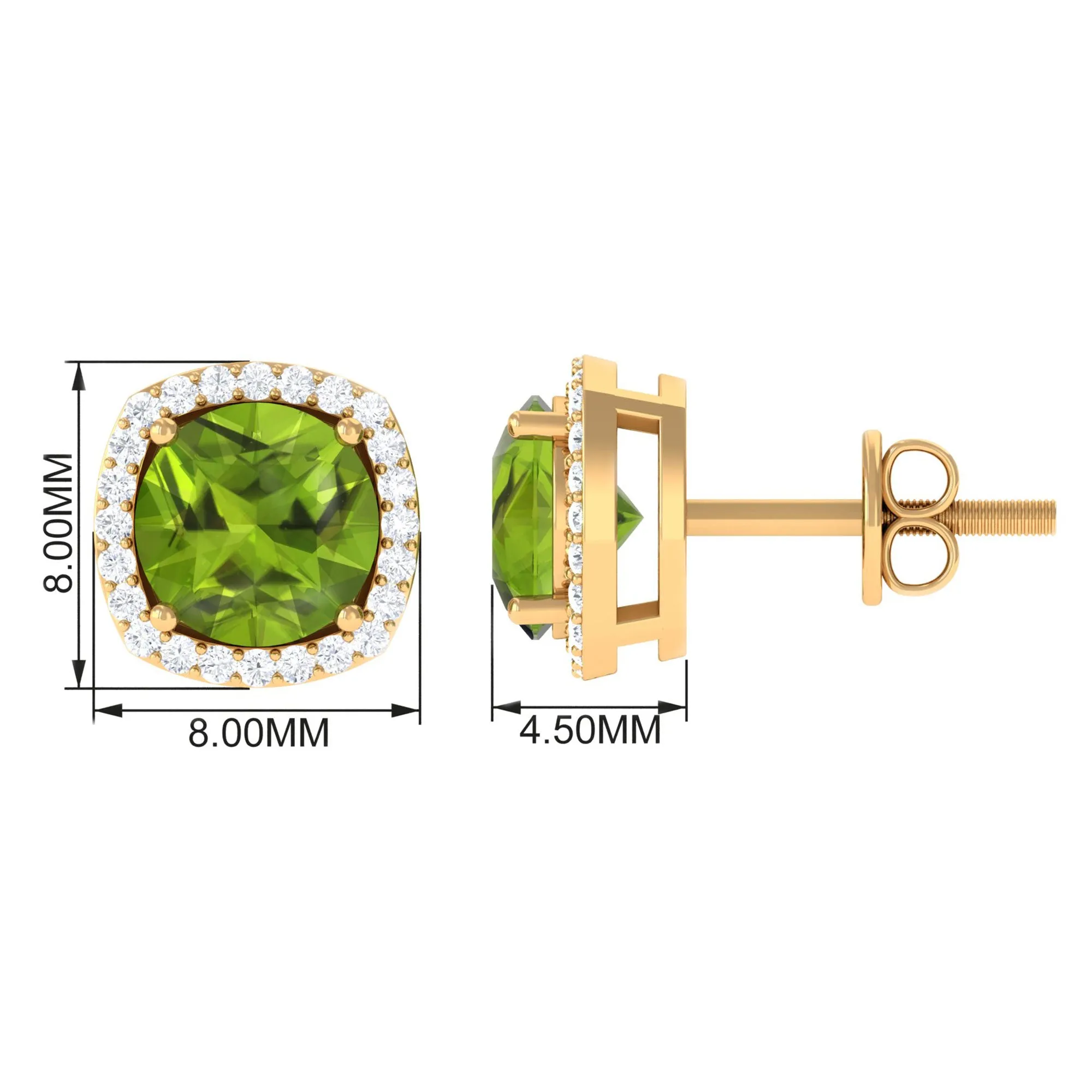 1.75 CT Natural Peridot Stud Earrings with Diamond Halo