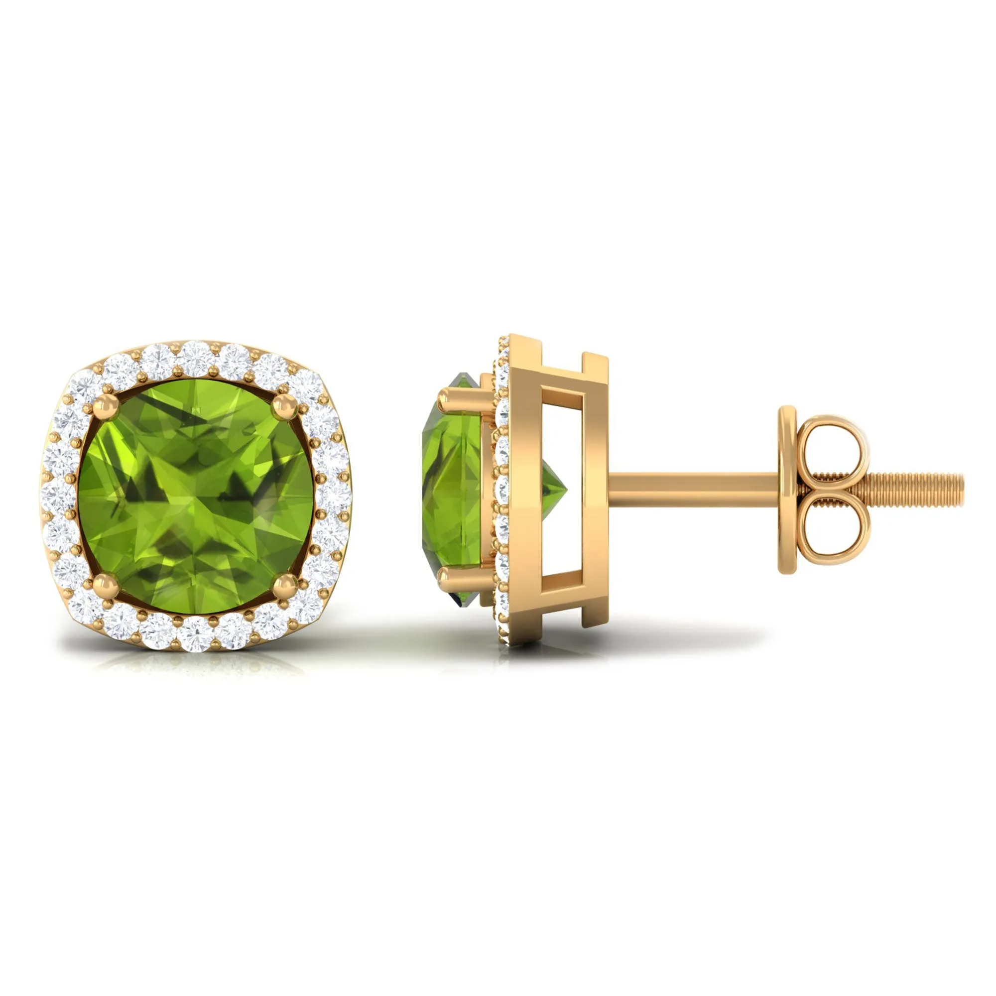 1.75 CT Natural Peridot Stud Earrings with Diamond Halo