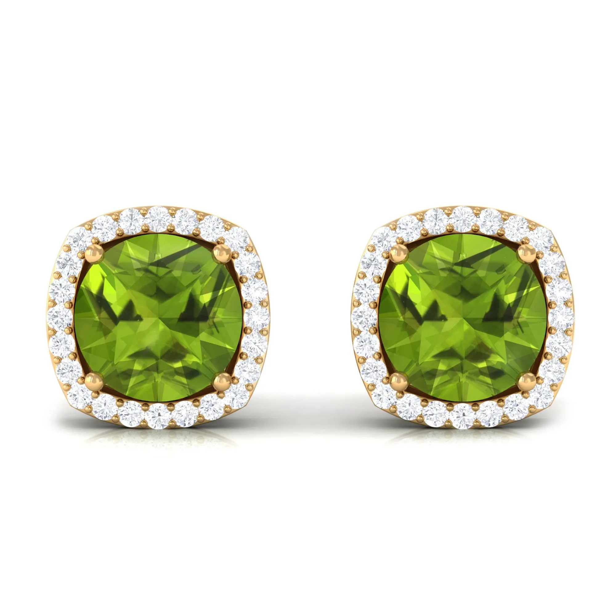 1.75 CT Natural Peridot Stud Earrings with Diamond Halo