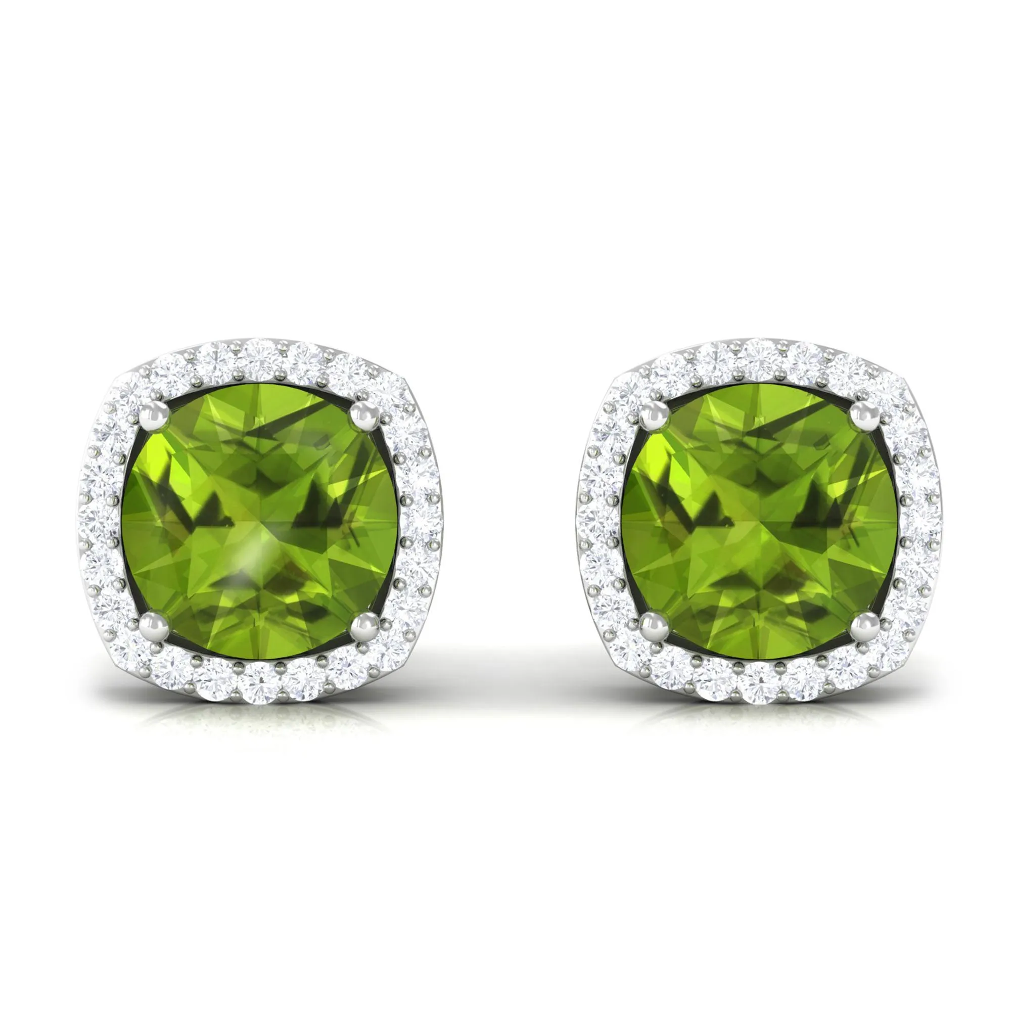 1.75 CT Natural Peridot Stud Earrings with Diamond Halo