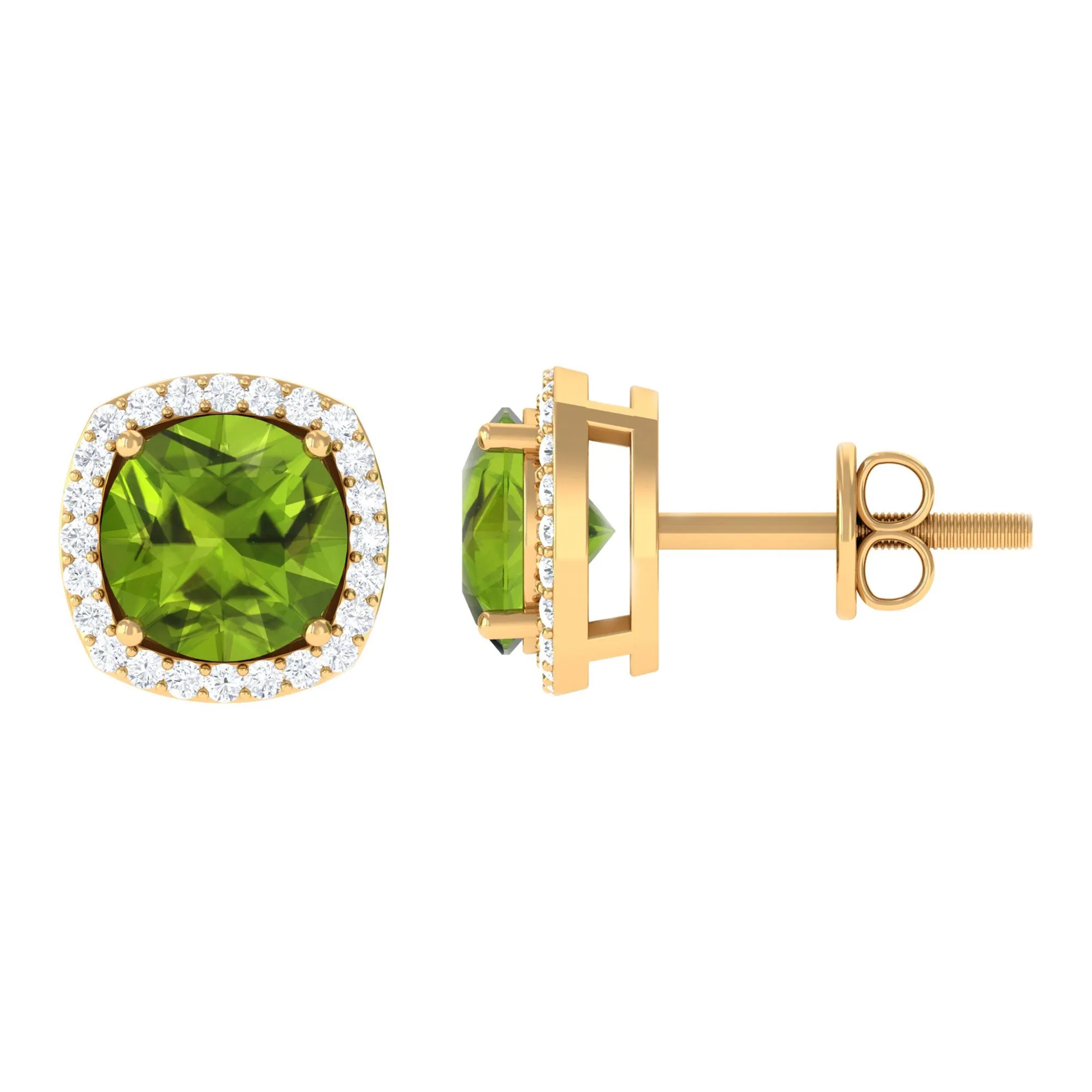 1.75 CT Natural Peridot Stud Earrings with Diamond Halo