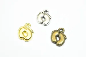 18 PCs Baby Feet Penny Alloy Charm Gold/Antique Green/Antique Silver Beads Size 13x10mm JumpRing Size 1.5mm Decorative Design Jewelry Making