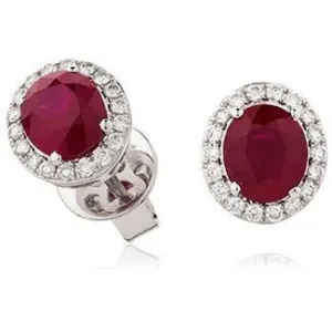 18ct WHITE GOLD Ruby and Diamond 2.50ct Oval Halo Earrings Women's 10mm GIFT Box