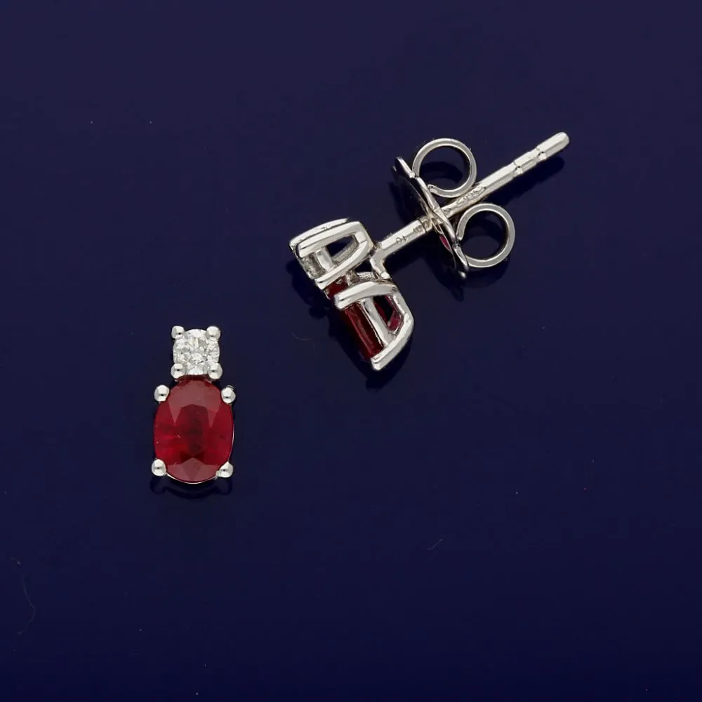 18ct White Gold Ruby and Diamond Stud Earrings