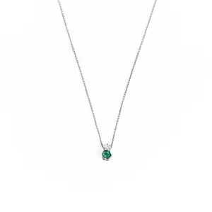 18K White Gold 0.30ct Emerald and Diamond Necklace - 20694289