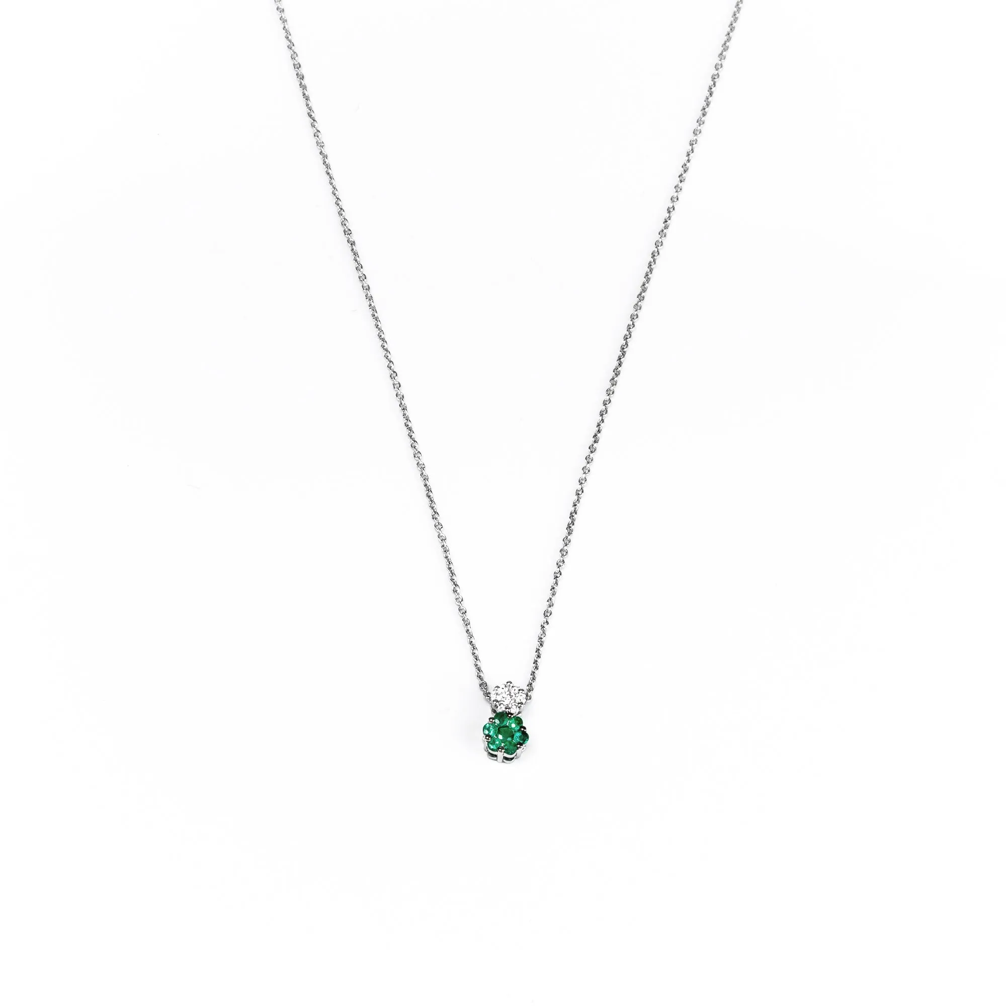 18K White Gold 0.30ct Emerald and Diamond Necklace - 20694289