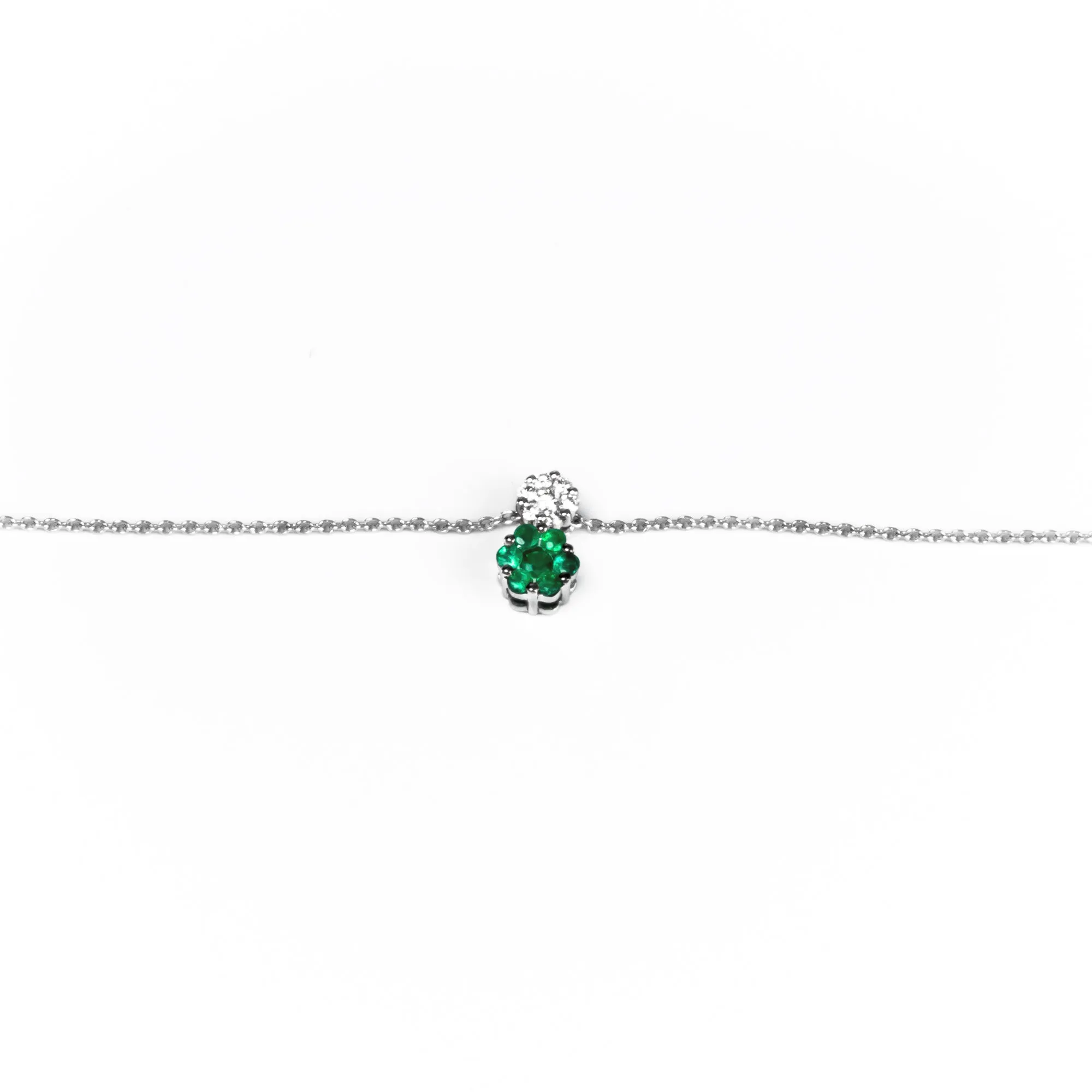 18K White Gold 0.30ct Emerald and Diamond Necklace - 20694289