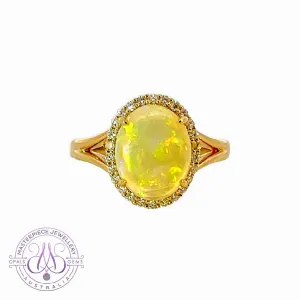 18kt Yellow gold halo cluster Light Opal and diamond opal enagagement ring