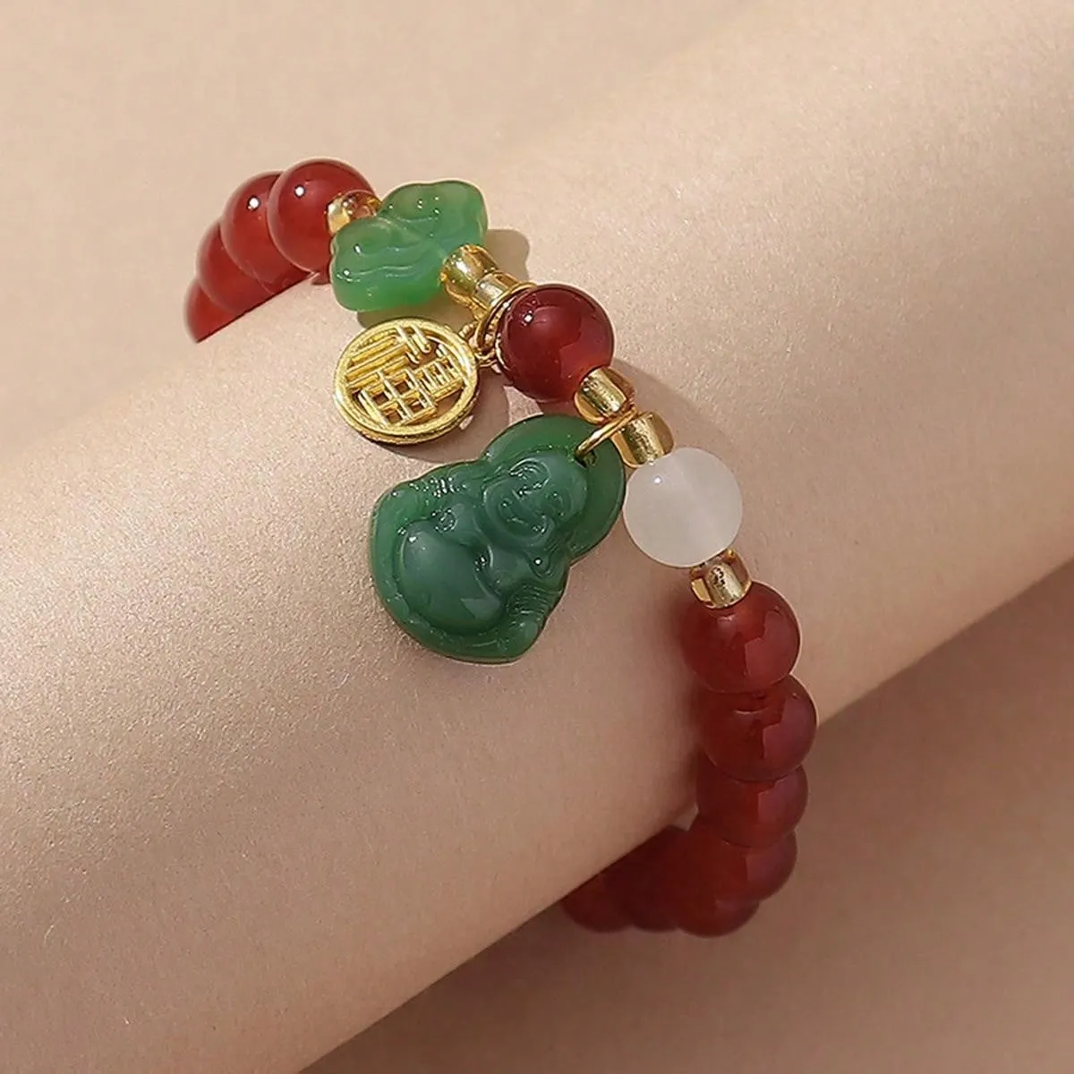 1pc Buddha Glass Safety Lock Fortune Transfer Delicate Women's Beading Bracelets