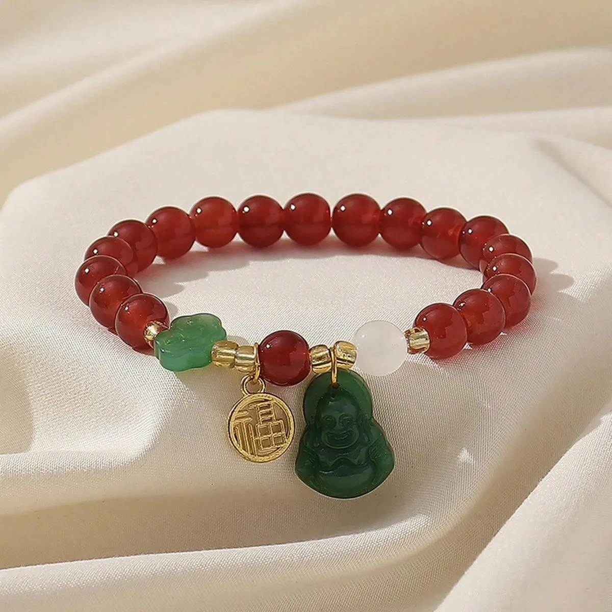 1pc Buddha Glass Safety Lock Fortune Transfer Delicate Women's Beading Bracelets