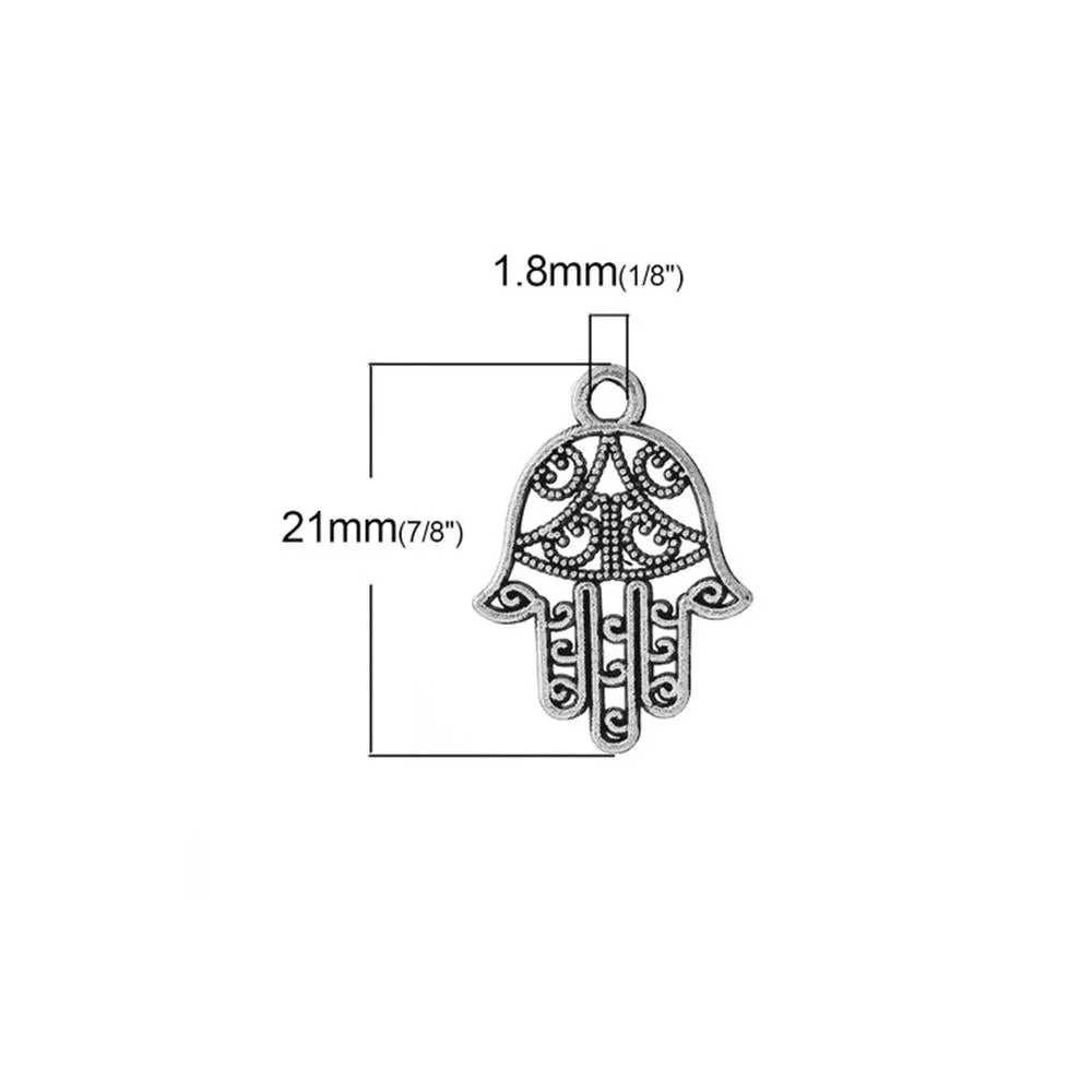 20 Pcs Tibetan Silver HAMSA SYMBOL HAND 21mm x 15mm Charms Pendants, Lead & Nickel Free Metal Charms Pendants Beads