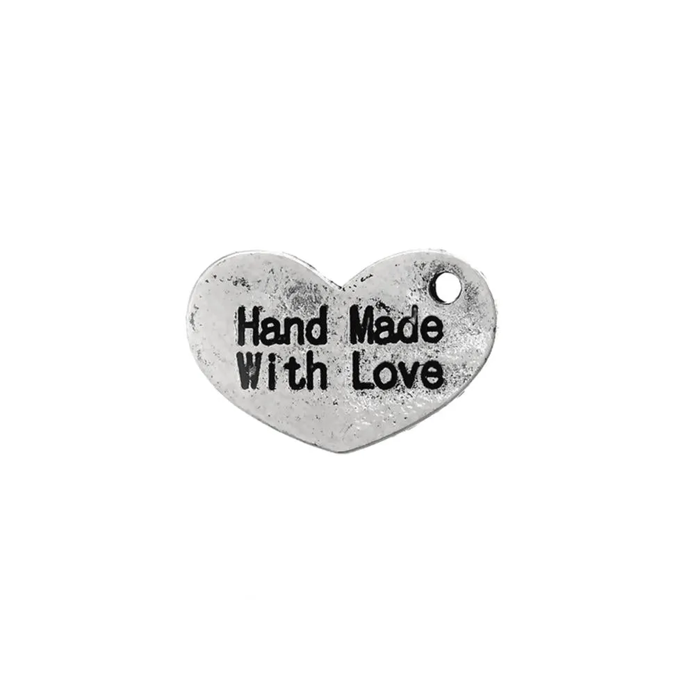 20 Pcs Tibetan Silver "HAND MADE WITH LOVE" HEART Charms Pendants, Lead & Nickel Free Metal Charms Pendants Beads