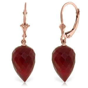 26.1 Carat 14K Solid Rose Gold Drop Briolette Ruby Earrings