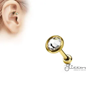 316L Surgical Steel Flat Top Disc Gem Ion Plated Cartilage Barbell-Gold