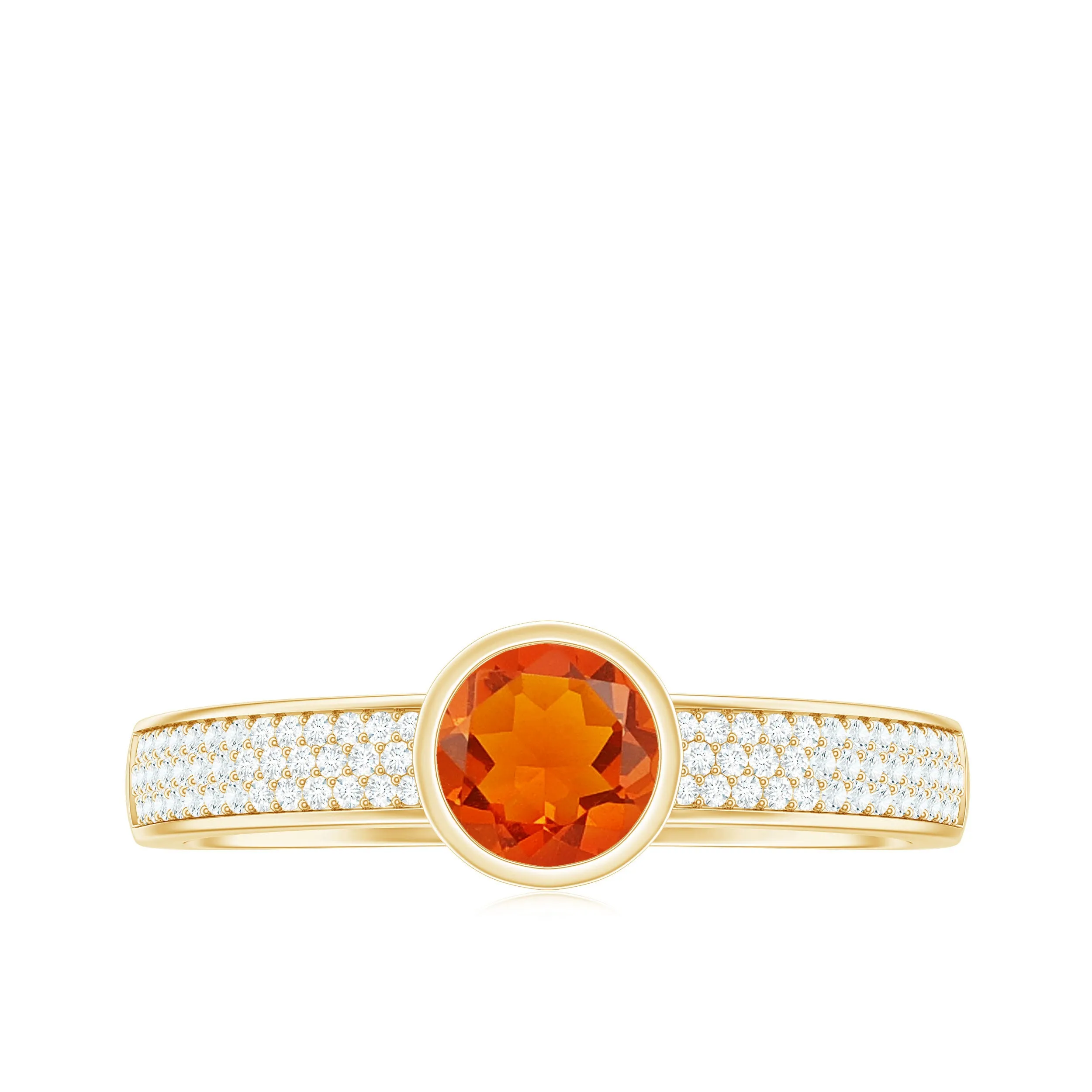 3/4 CT Round Shape Fire Opal Engagement Ring with Diamond