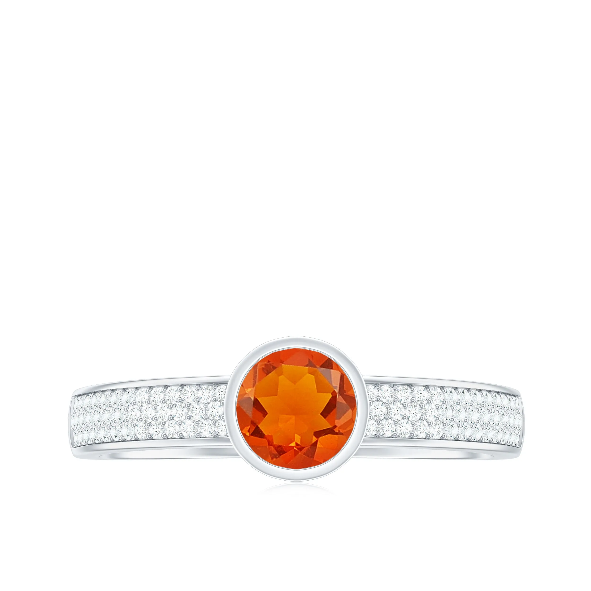 3/4 CT Round Shape Fire Opal Engagement Ring with Diamond