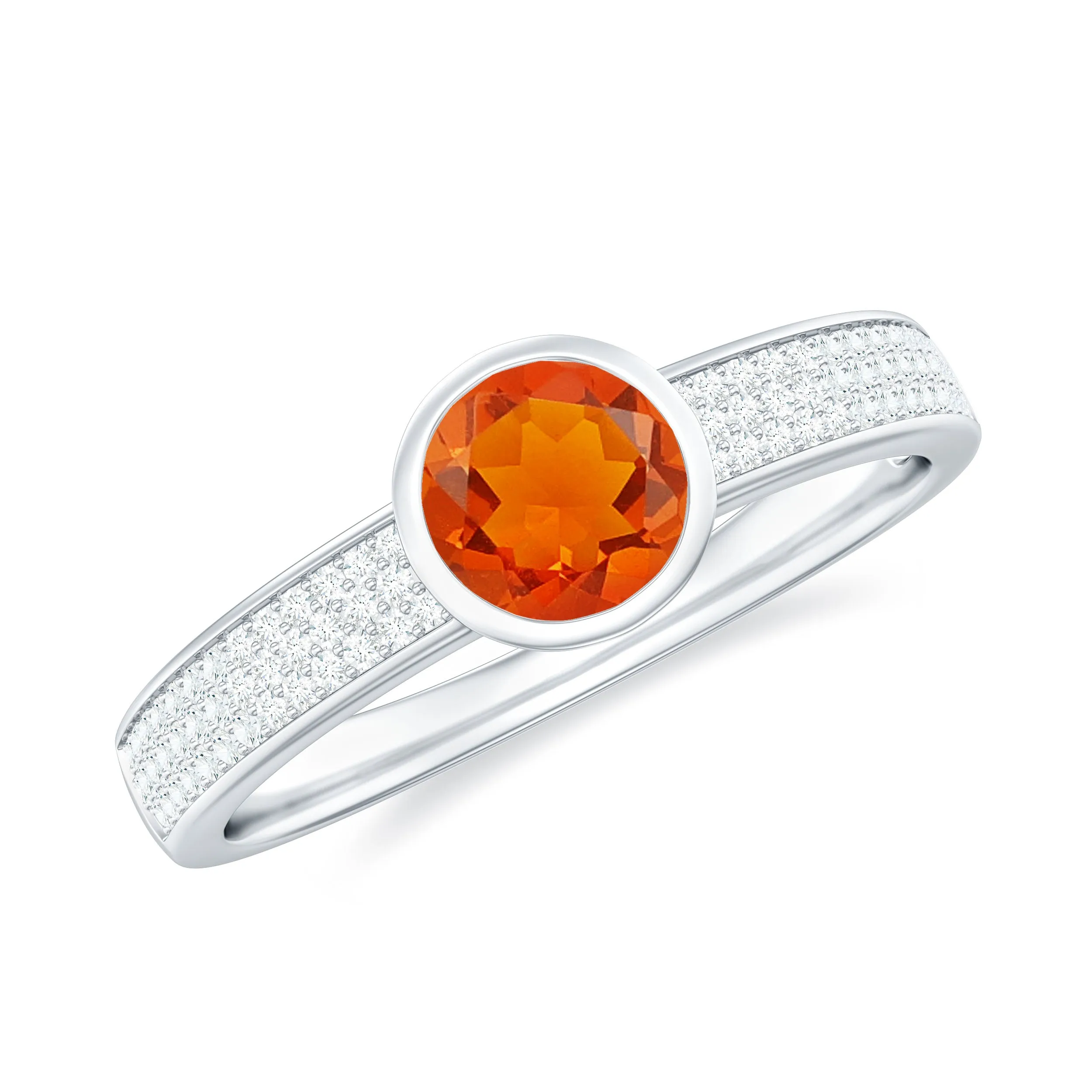 3/4 CT Round Shape Fire Opal Engagement Ring with Diamond