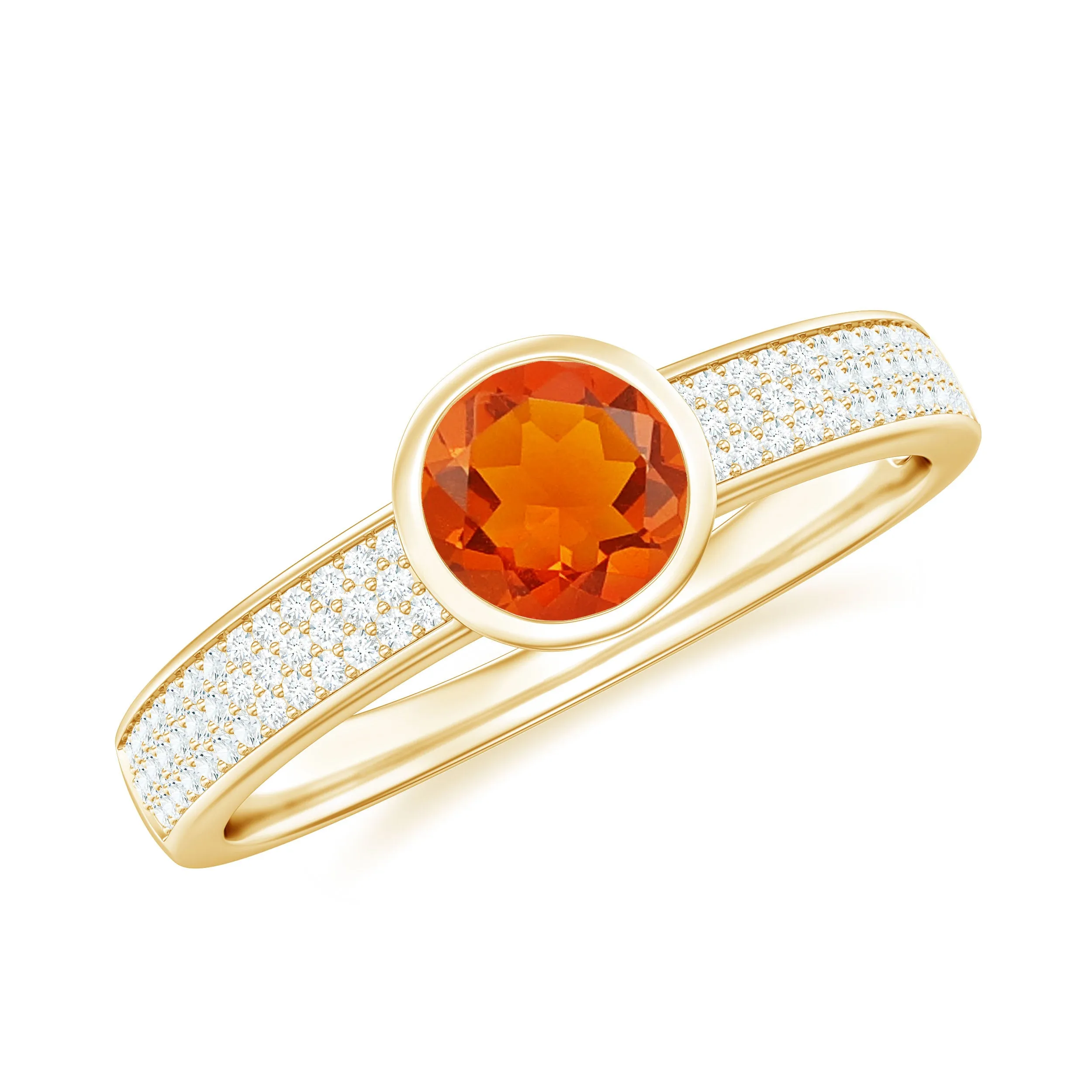 3/4 CT Round Shape Fire Opal Engagement Ring with Diamond