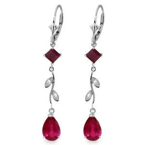 3.97 Carat 14K Solid White Gold Chandelier Earrings Diamond Ruby