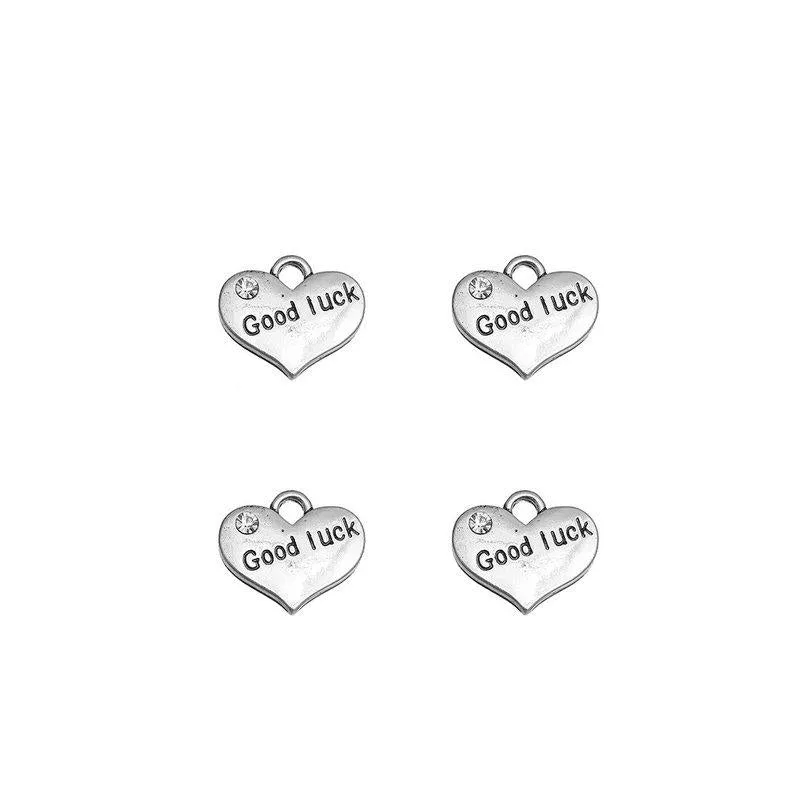 5 Pcs Tibetan Silver and Rhinestone Good Luck Heart 14X16mm Charms Pendants