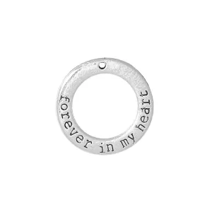 5 Pcs Tibetan Silver "FOREVER IN MY HEART" CIRCLE 29mm DIA Charms Pendants, Lead & Nickel Free Metal Charms Pendants Beads