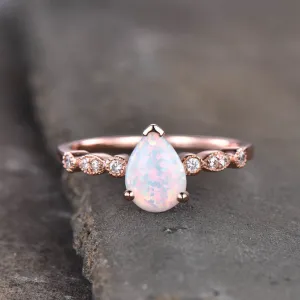 5X7 mm Pear Shaped Opal Diamond Engagement Ring Classic Rose Gold