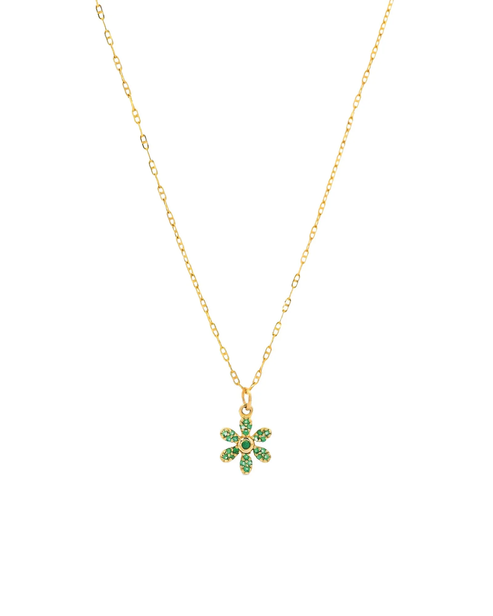 6 Petal Emerald Flower Anchor Chain Necklace