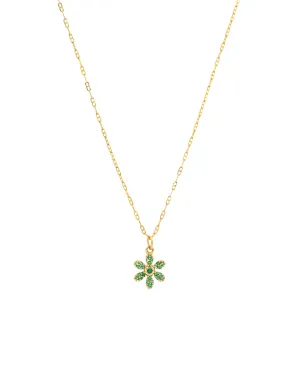 6 Petal Emerald Flower Anchor Chain Necklace