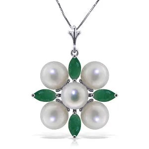 6.3 Carat 14K Solid White Gold This Is Perfect Emerald Pearl Necklace