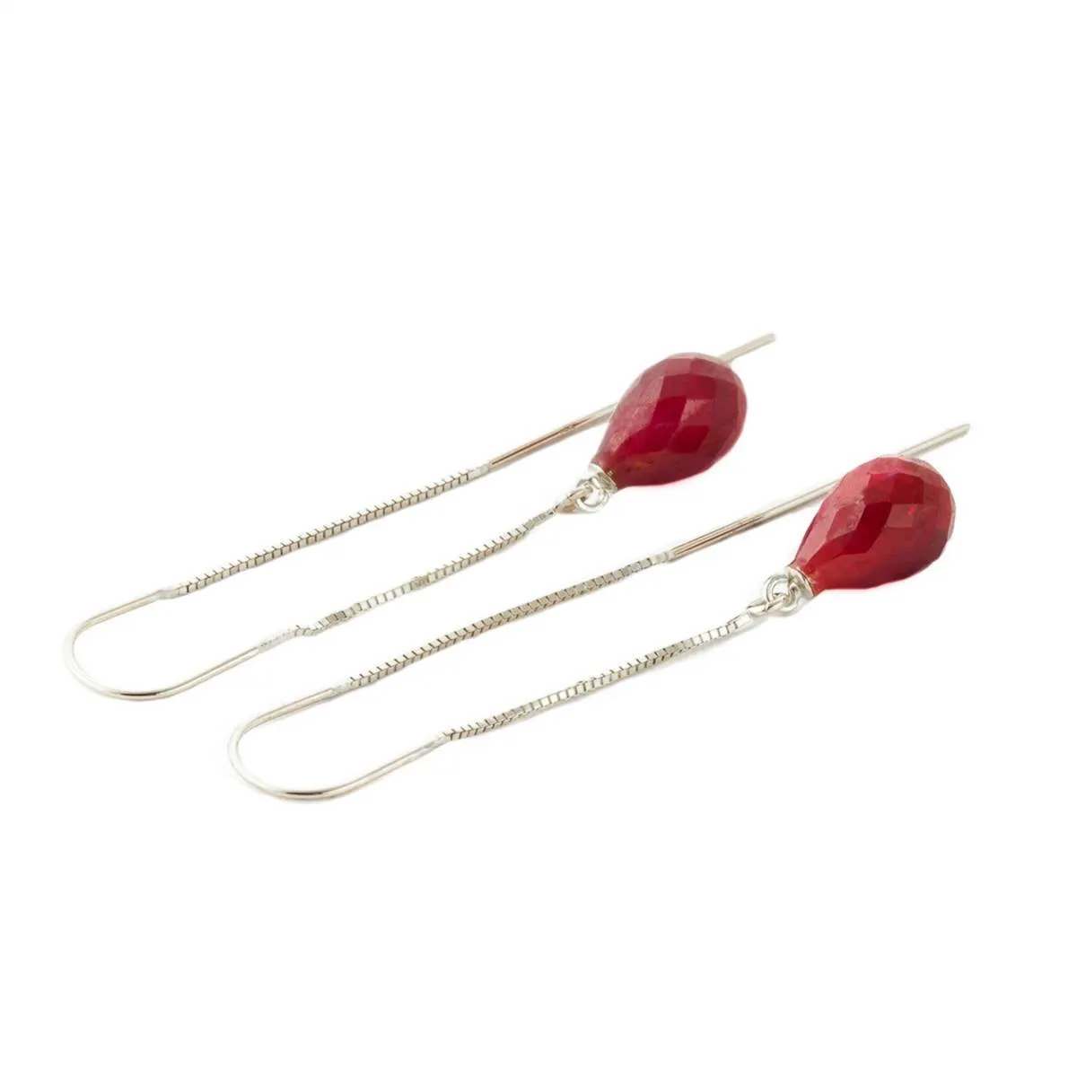 6.6 Carat 14K Solid White Gold Threaded Dangles Earrings Ruby