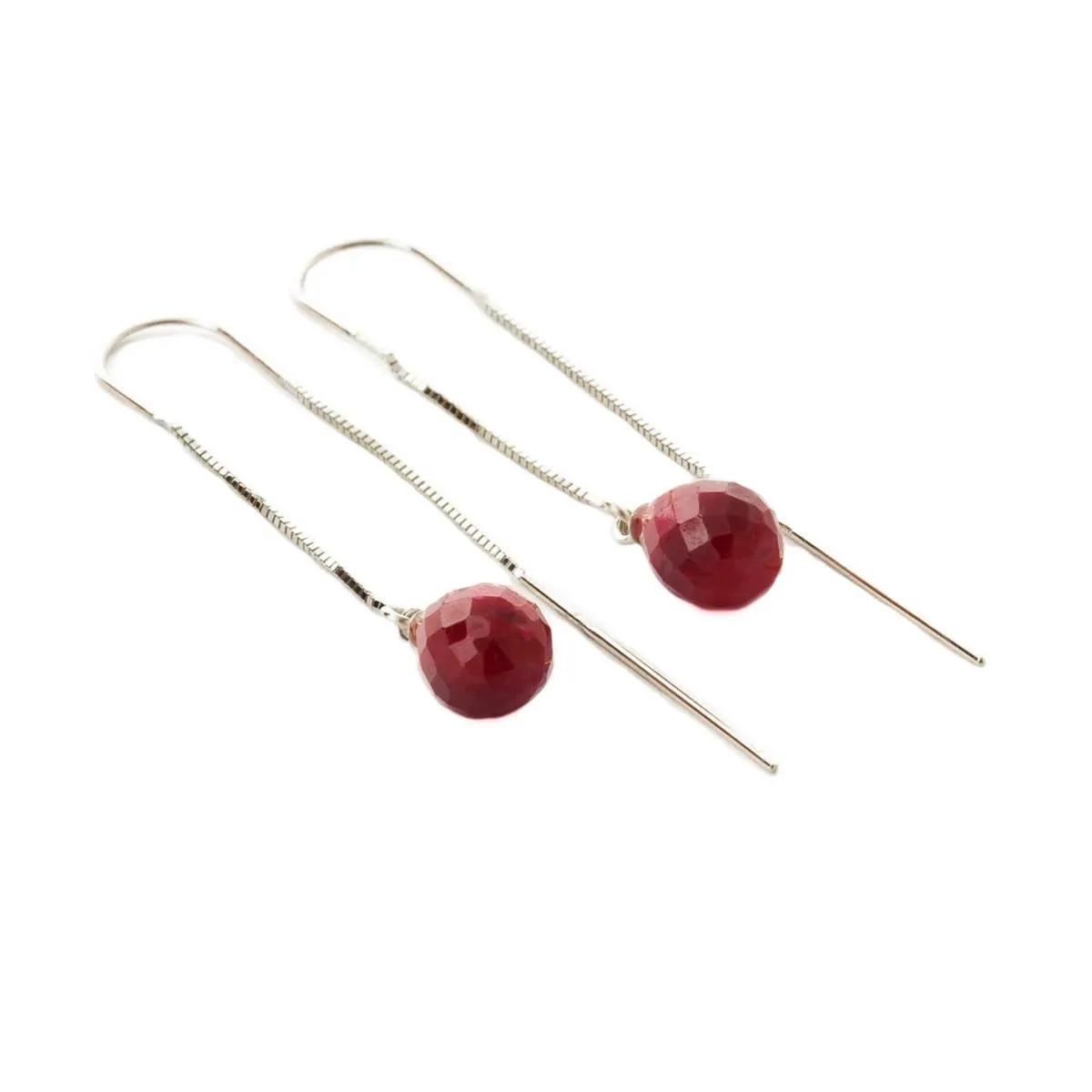 6.6 Carat 14K Solid White Gold Threaded Dangles Earrings Ruby