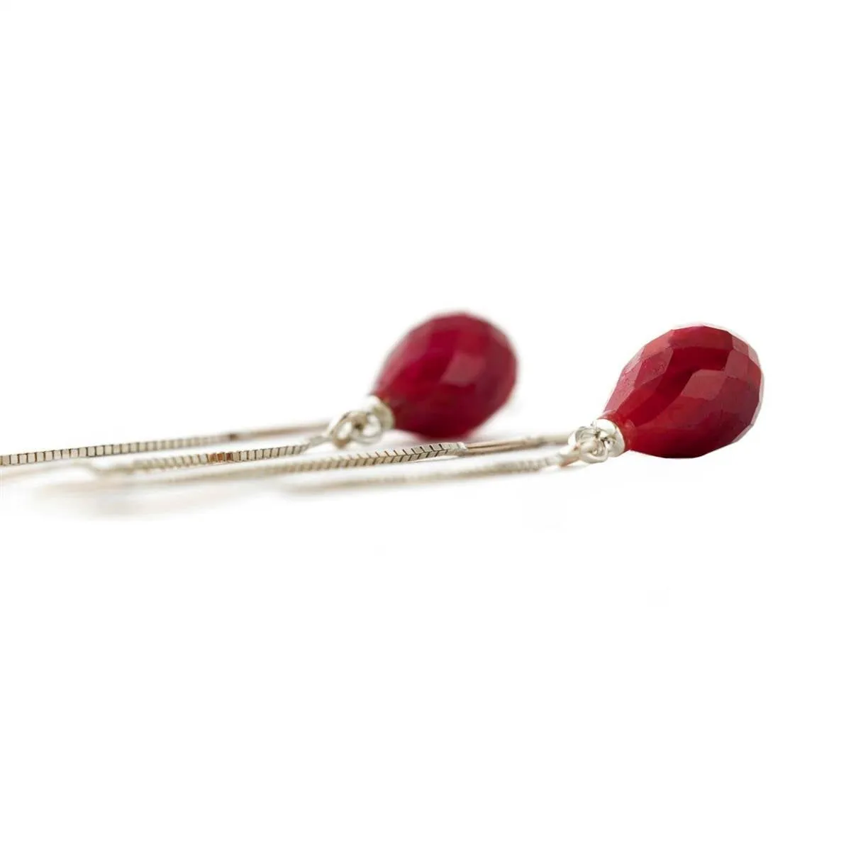 6.6 Carat 14K Solid White Gold Threaded Dangles Earrings Ruby