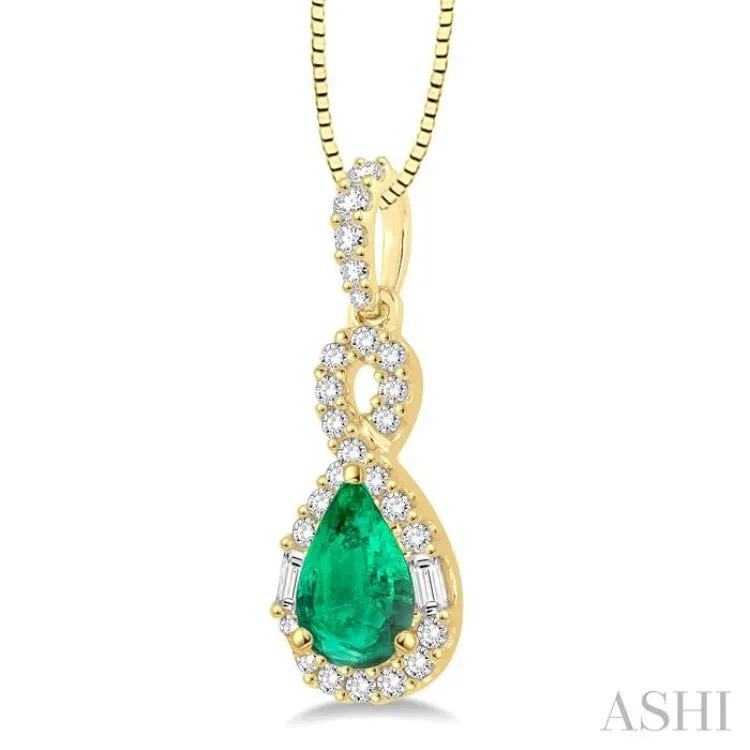 7x5 MM Pear Shape Emerald and 1/3 Ctw Diamond Precious Pendant in 14K Yellow Gold with Chain