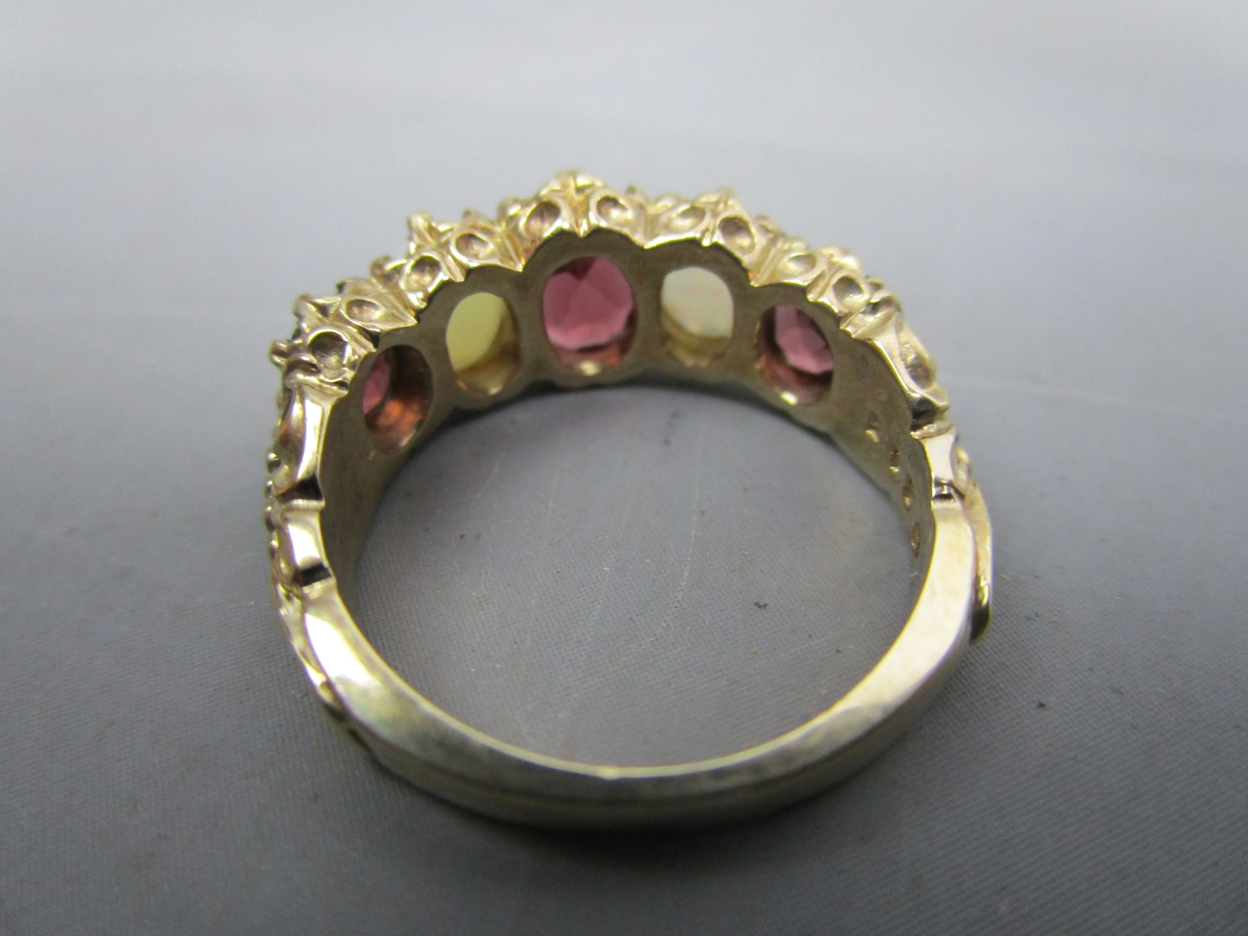 9k Gold And Fiery And Milk Opal Eternity Ring Vintage c1980