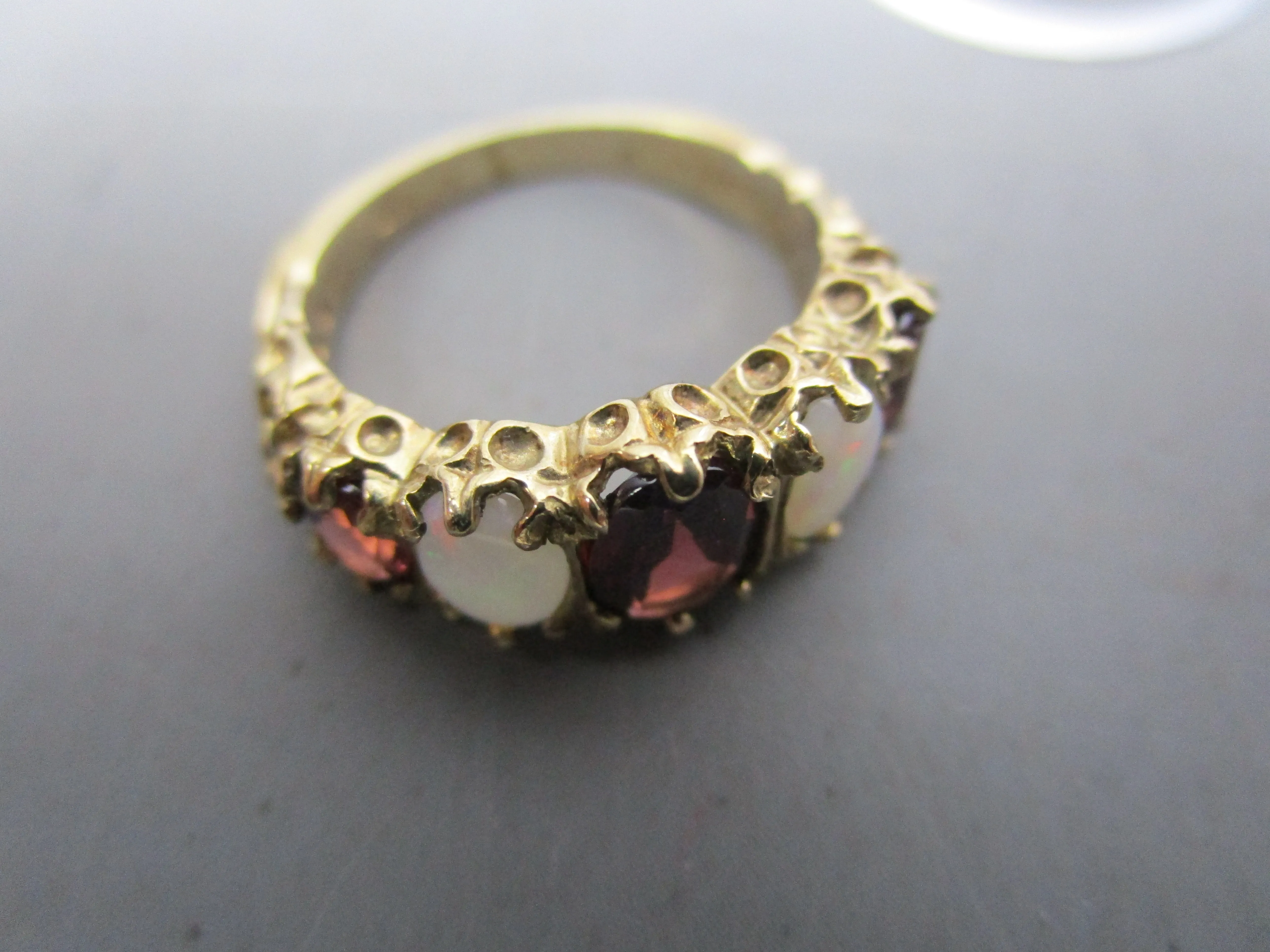 9k Gold And Fiery And Milk Opal Eternity Ring Vintage c1980