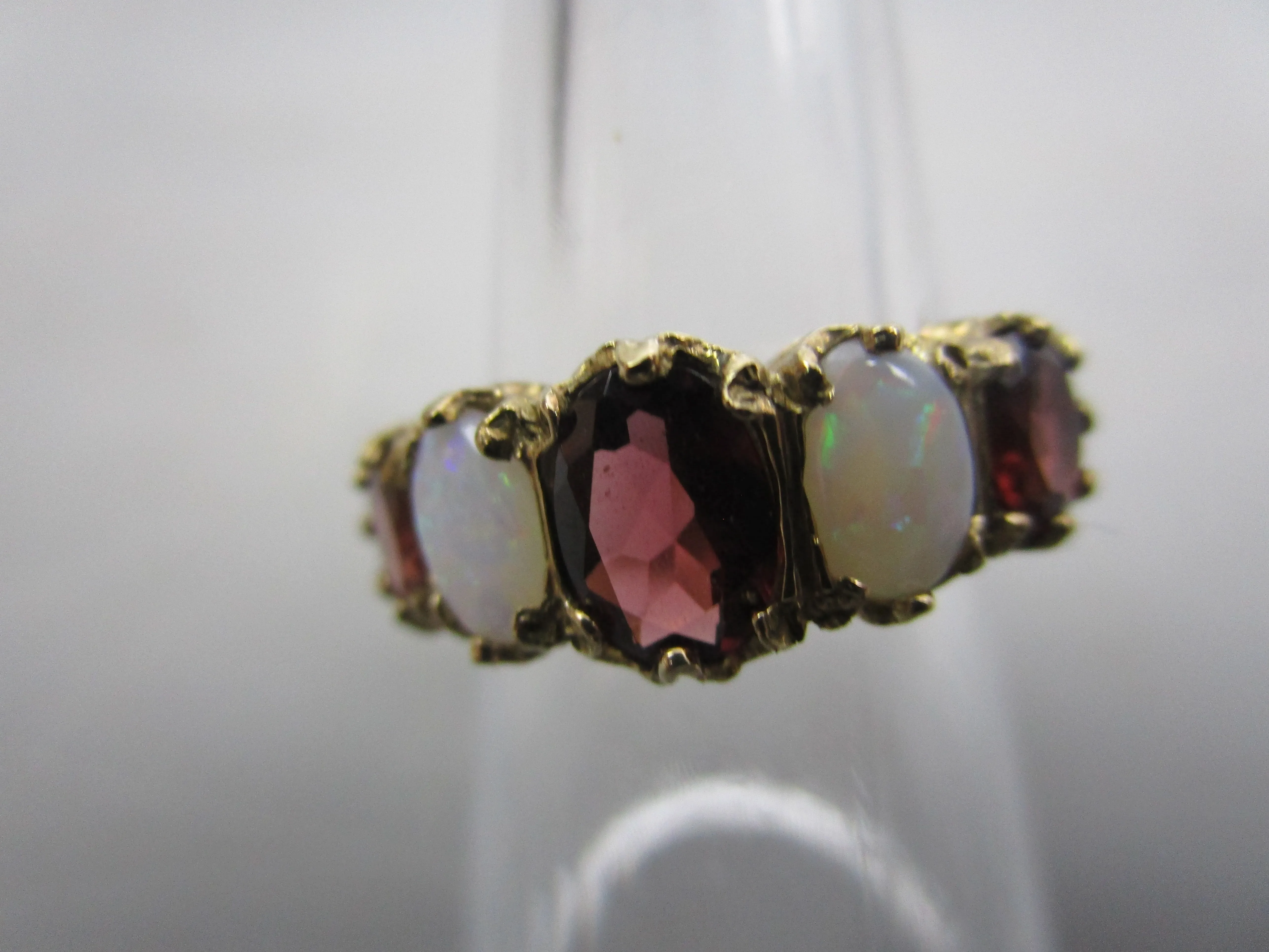 9k Gold And Fiery And Milk Opal Eternity Ring Vintage c1980