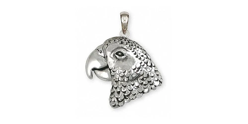 African Grey Pendant Jewelry Sterling Silver Handmade Parrot Pendant AFG2X-P